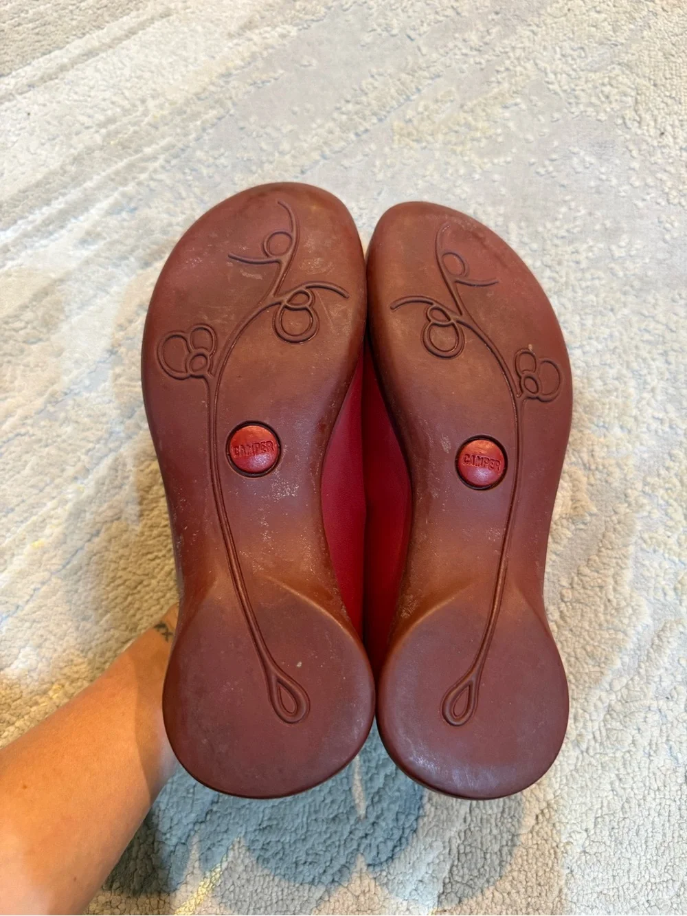 Camper Red Leather Ballet Flats needle and thread Stitch Accent Button 38 / 7.5